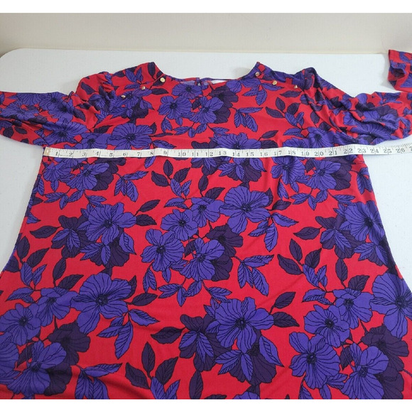 Liz Claiborne Purple Red Floral Print Long Sleeve Casual Top Women's Size XXL - Picture 4 of 9